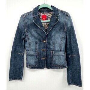 Esprit Vintage Crop Jean Jacket S6 Pintuck Elbow Prairie Boho Chic Edgy Cowgirl